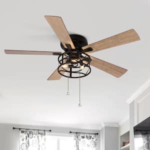 Clement 52 in. Indoor Black Hugger Ceiling Fan with Light Kit and Pull Chain Included