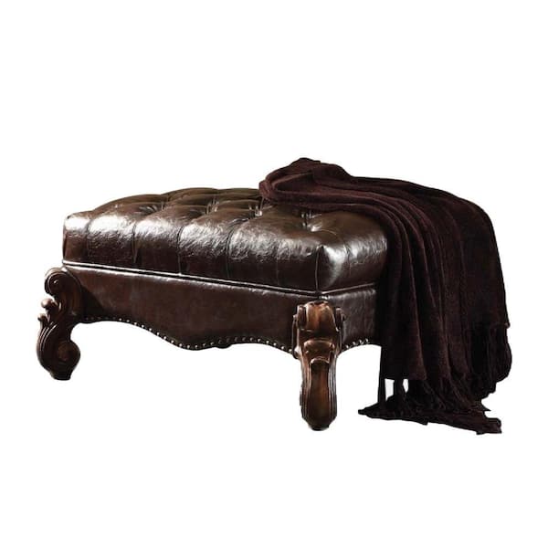 Benjara Brown Polyester Rectangle Accent Ottoman Medium