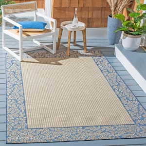 Courtyard Natural/Blue 5 ft. x 8 ft. Border Indoor/Outdoor Patio  Area Rug