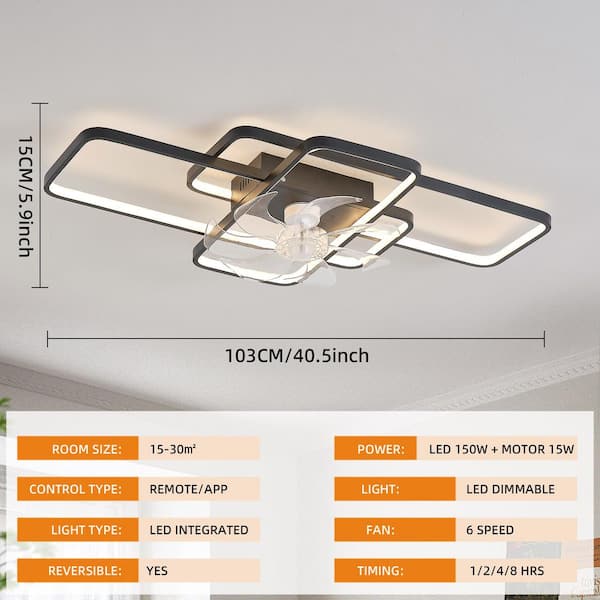 40.5 in. Indoor Black Low Profile Bladeless Reversible Ceiling Fan with Dimmable Integrated LED and Remote APP Included
