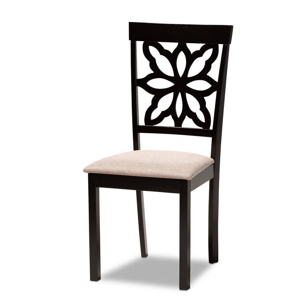 Dallas Dark Brown Wood and Sand Fabric 7-Piece Dining Set