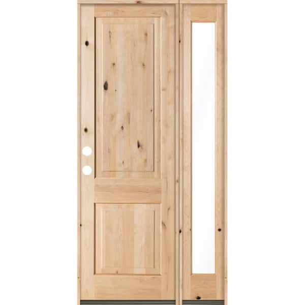 Krosswood Doors 44 in. x 96 in. Rustic Unfinished Knotty Alder Square-Top Right-Hand Right Full Sidelite Clear Glass Prehung Front Door