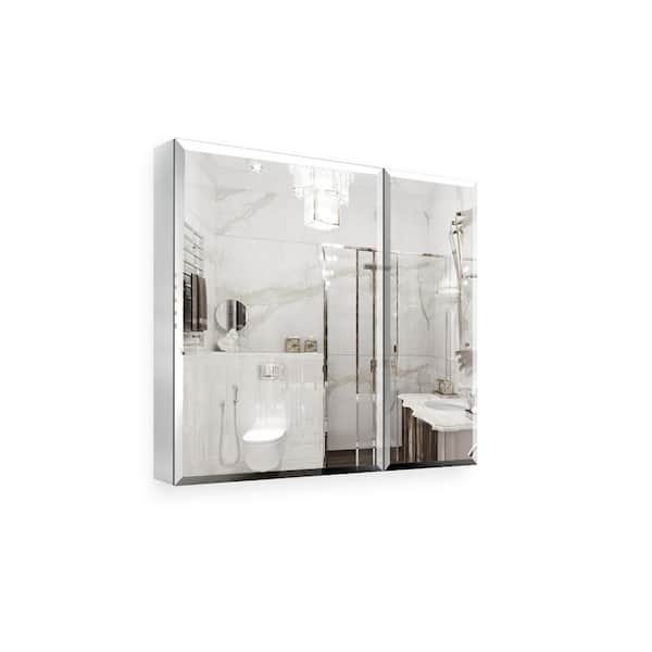 HBEZON 30 in. W x 26 in. H Large Rectangular Silver Aluminum Recessed/Surface Mount Medicine Cabinet with Mirror