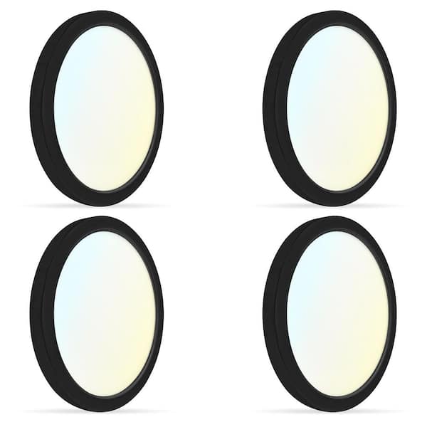 LUXRITE 9 in. Black Modern Flush Mount Ceiling Light Fixture LED integrated 18-Watt 1250LM 5CCT 2700K-5000K Dimmable (4-Pack)