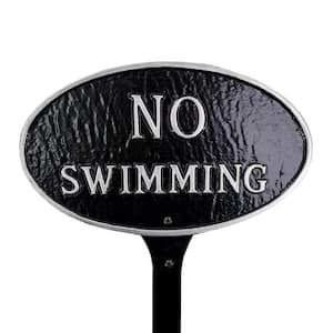 6 in. x 10 in. Small Oval No Swimming Statement Plaque Sign with Lawn Stake - Black/Silver