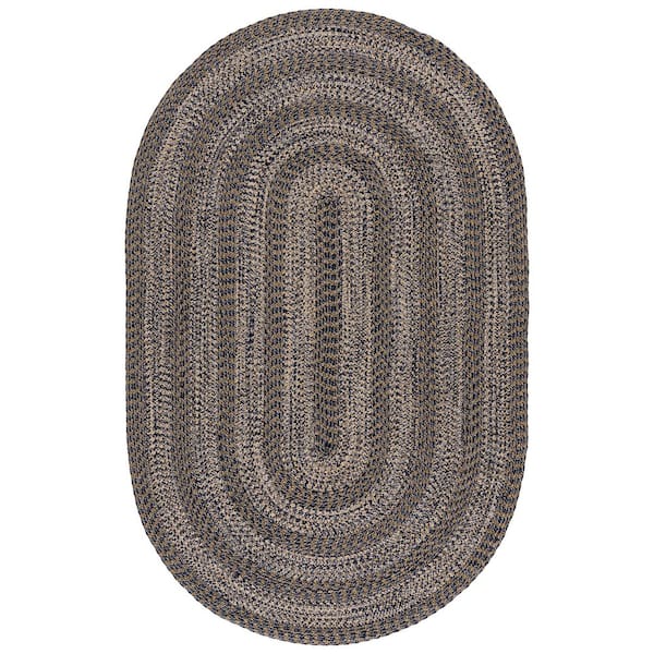 Braided 5 ft. x 8 ft. Oval Navy/Gold Two-Tone Border Washable Indoor/Outdoor Area Rug