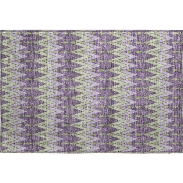 Mayfield Premium Machine Washable Abstract AMF2558 Purple 3 ft. x 4 ft. Area Rug