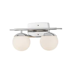 Fusion Epoch 18 in. 2-Light Polished Chrome Vanity Light Bar with Opal Glass Shade