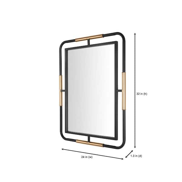Medium Rectangle Black & Gold Modern Accent Mirror (32 in. H x 24 in. W)