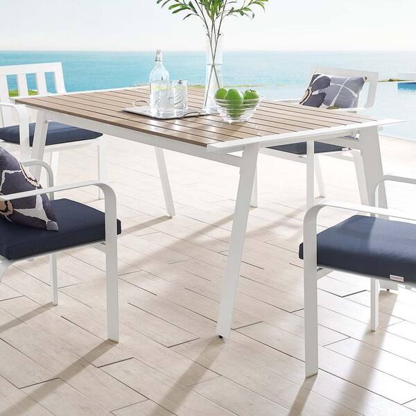 Modway Roanoke 73 In Aluminum Outdoor, White Patio Dining Tables