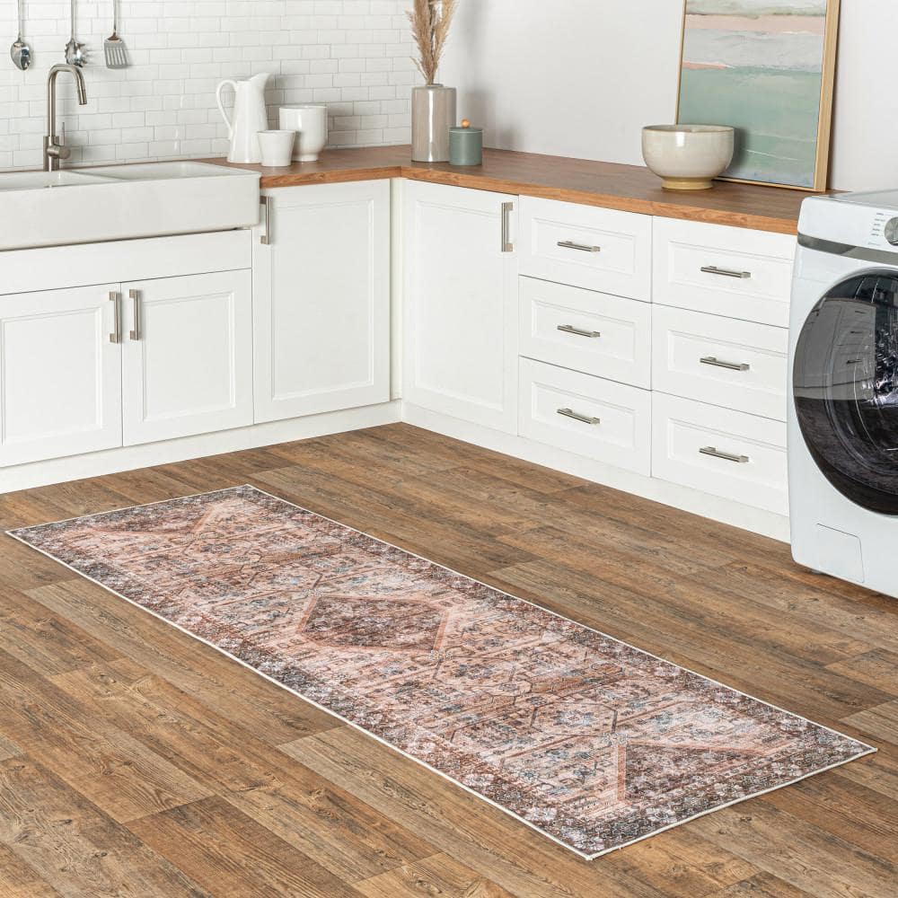 Devin Light Brown Synthetic Medallion Runner Rug