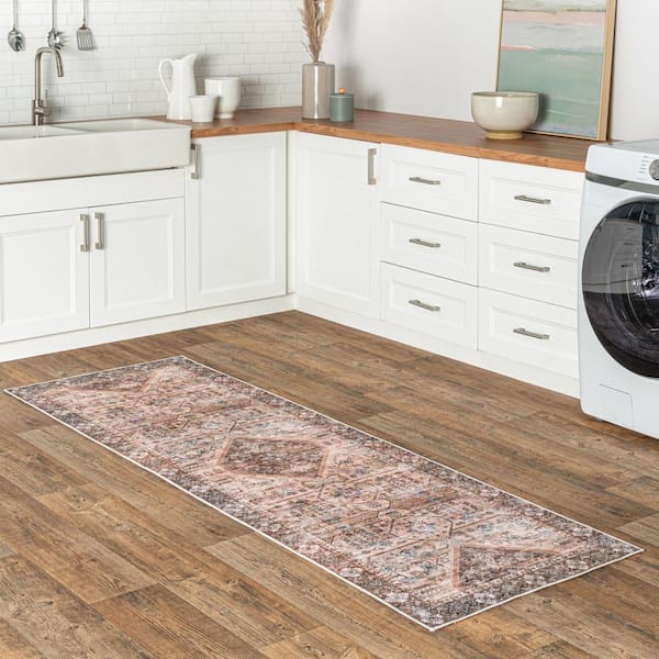 Devin Machine Washable Vintage Medallion Light Brown 2 ft. 6 in. x 10 ft. Runner Rug