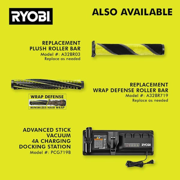 RYOBI - ONE+ HP 18V Cordless Advanced WHISPER Series Stick Vacuum Kit with 4.0 Ah Battery and Charger