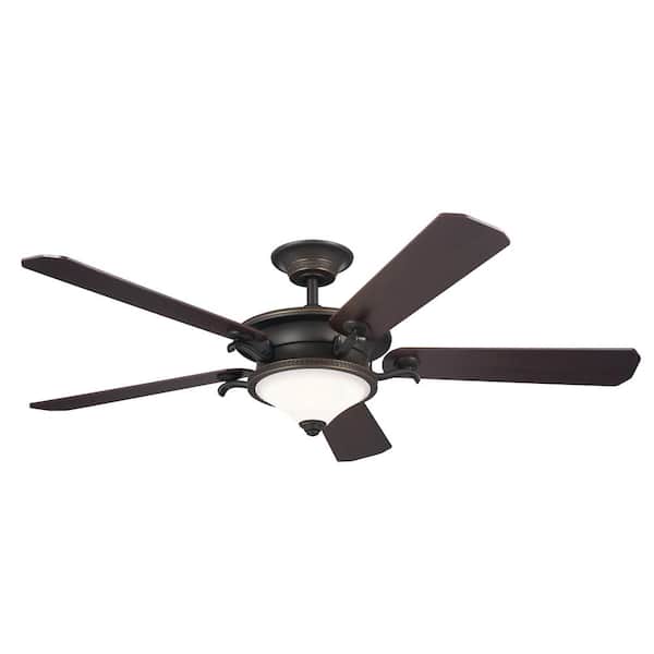 KICHLER Rise 60 in. Indoor Olde Bronze Downrod Mount Ceiling Fan with Integrated LED with Wall Control Included