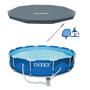 12 ft. Round 30 in. D Metal Frame Hard Side Above Ground Pool, Filter, Cover and Maintenance Kit