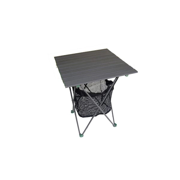 ORE International 27.25 in. Aluminum Roll Slate Graphite Grey Table with Storage