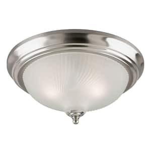2-Light Brushed Nickel Interior Ceiling Flush Mount with Frosted Swirl Glass