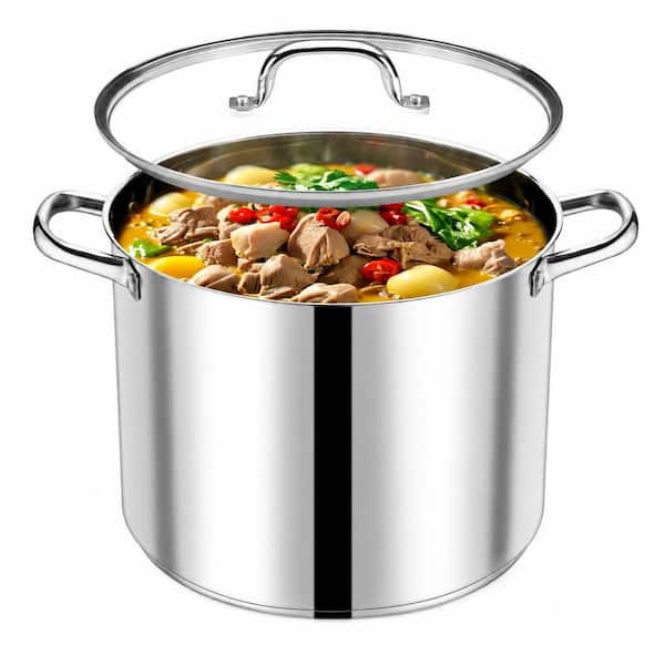 20 Quart Stainless Steel Stock Pot with Lid and Tri-Ply Bottom for Stewing, Simmering, and Canning on All Stoves