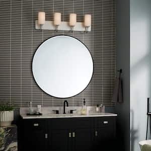 Solia 32 in. 4-Light Polished Nickel with Stain Nickel Modern Bathroom Vanity Light with Opal Glass Shades