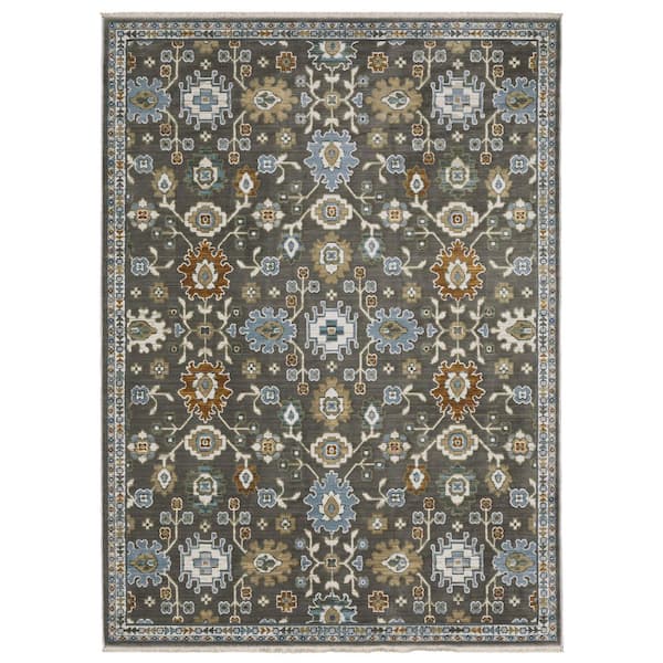 AVERLEY HOME Key Gray/Multi Doormat 3 ft. x 5 ft. Oriental Floral Polyester Fringed-Edge Indoor Area Rug