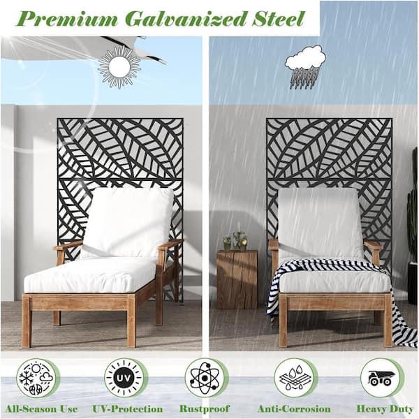 Sudzendf 5.9 ft. H x 4 ft. W 3-Panels Black Metal Freestanding Outdoor Privacy Screens for Balcony Patio Garden, Room Divider