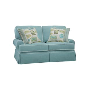 Coastal Aqua Sries 69 in Wide Solid Blue Aqua Fabric 2-Seater Loveseat with Four Accent Pillows