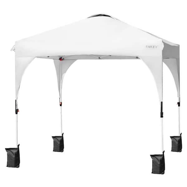 Gymax 8 ft. x 8 ft. Pop up Canopy Tent Shelter Height Adjustable with Roller Bag White