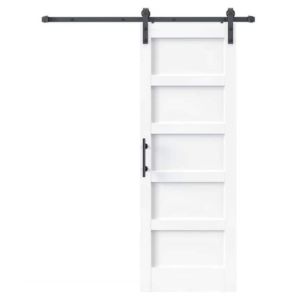 26 in. x 84 in. 5-Panel Solid MDF White Finished Interior Sliding Barn Door with Hardware Kit