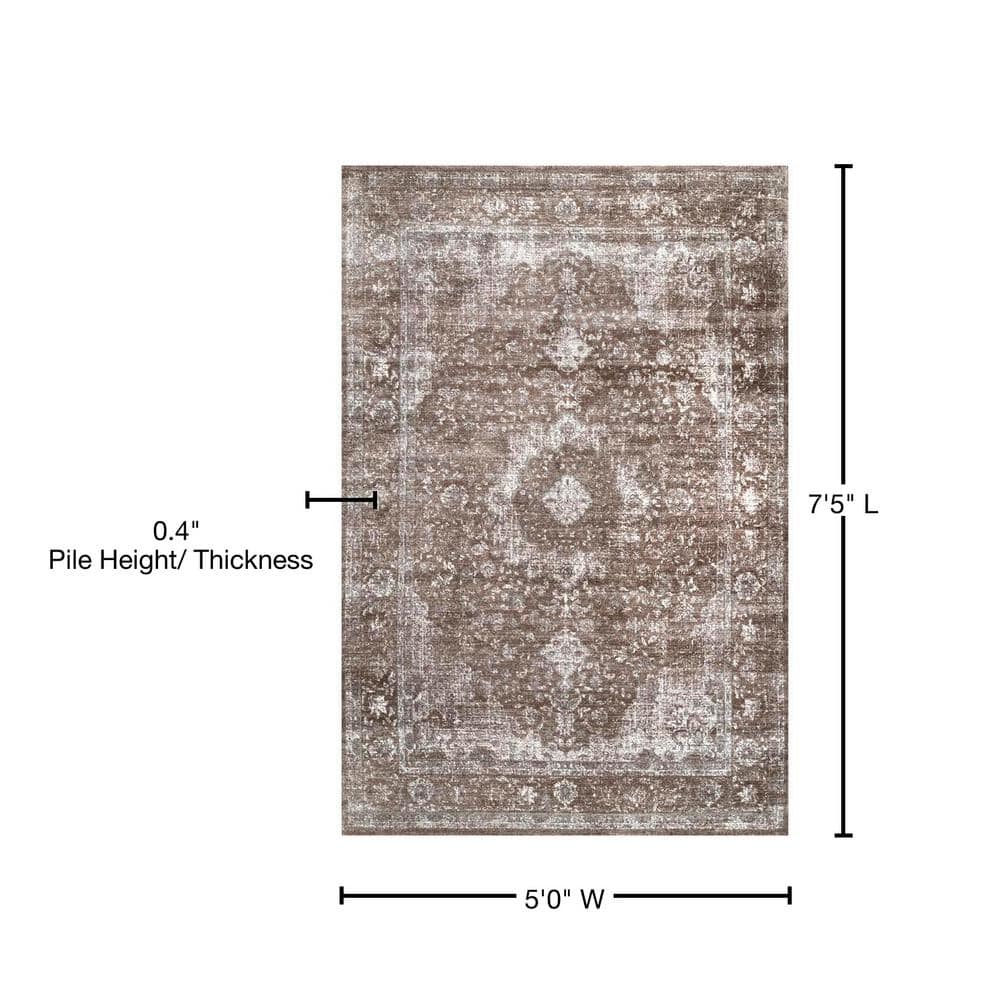 Lindsay Vintage Brown Synthetic 5' x 7' Easy-Care Area Rug
