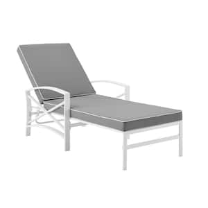 Kaplan White Metal Outdoor Chaise Lounge with Gray Cushion