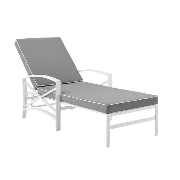 CROSLEY FURNITURE Kaplan White Metal Outdoor Chaise Lounge with Gray Cushion