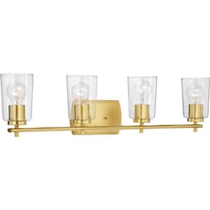 Adley Collection 32 in. 4-Light Gold Satin Brass Clear Glass New Traditional Bathroom Vanity Light