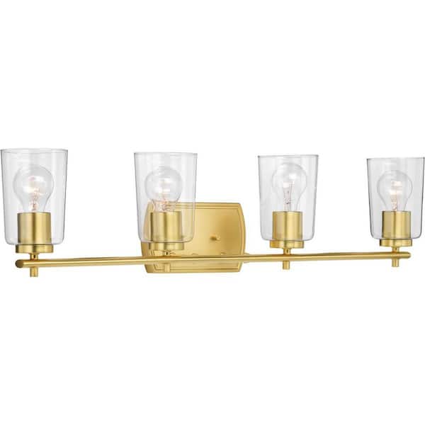 Progress Lighting Adley Collection 32 in. 4-Light Gold Satin Brass Clear Glass New Traditional Bathroom Vanity Light