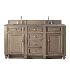 Bristol 60 in. W x 23.5 in. D x 34 in. H Double Vanity in Whitewashed Walnut with Quartz Top in Grey Expo