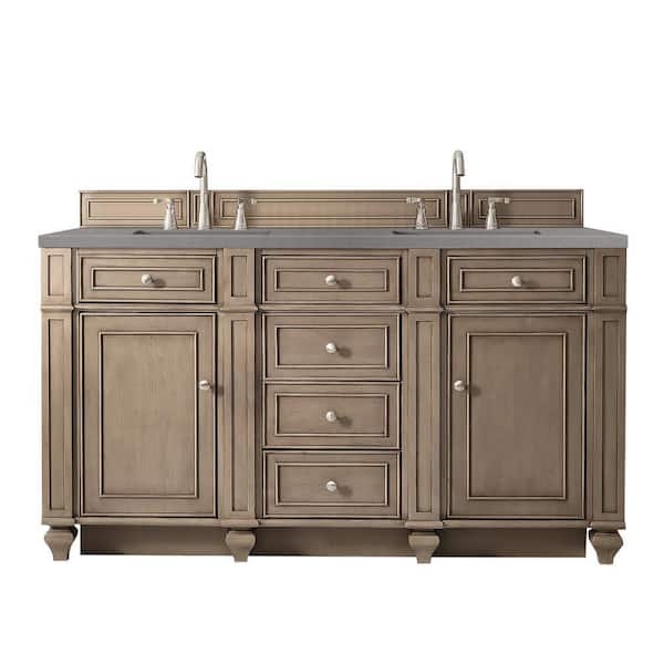 James Martin Vanities Bristol 60 in. W x 23.5 in. D x 34 in. H Double Vanity in Whitewashed Walnut with Quartz Top in Grey Expo
