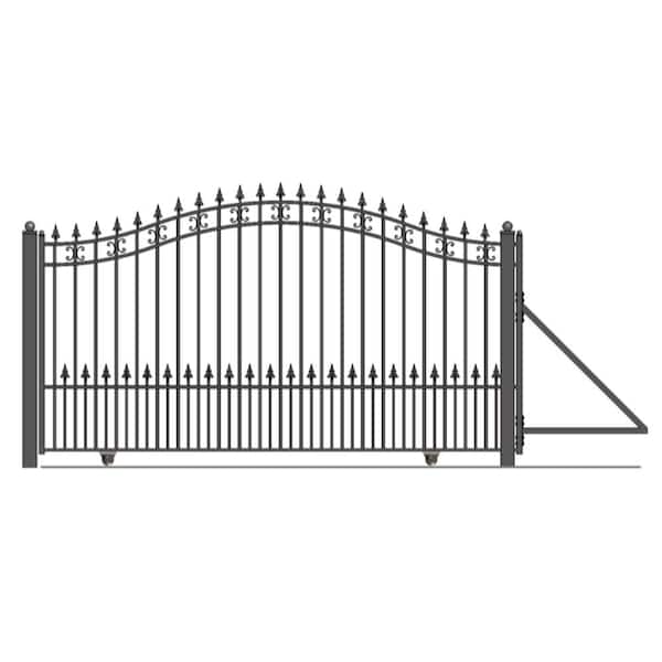 ALEKO St. Louis 12 ft. W x 6 ft. H Black Steel Single Slide Driveway with Gate Opener Fence Gate