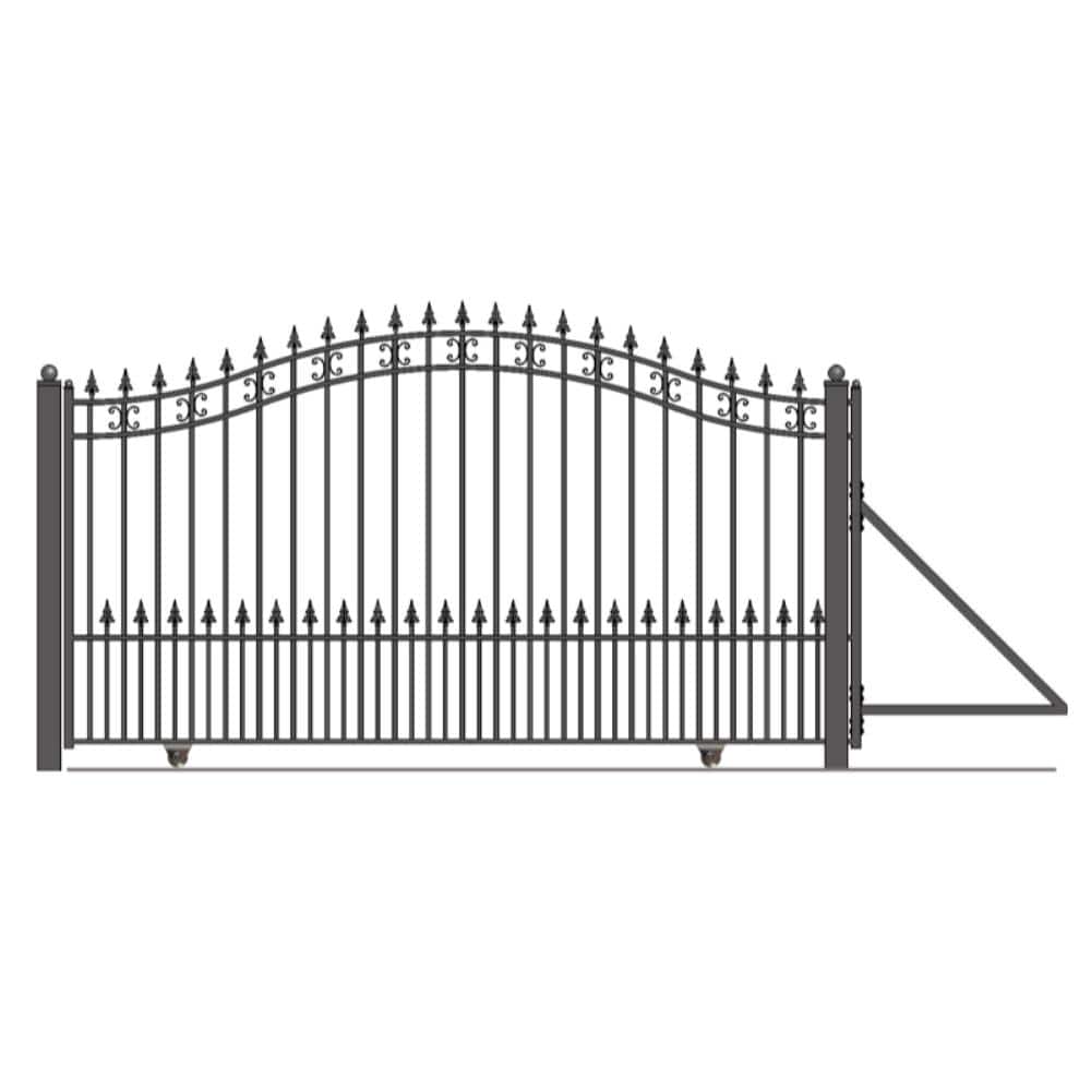 St. Louis Style Black Steel 14' Sliding Driveway Gate with Opener