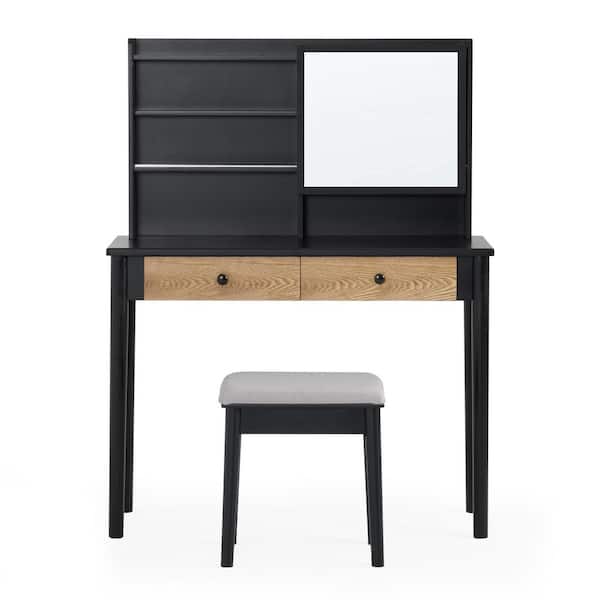 Unbranded Modern Minimalist Black Vanity Set with 5 Storage Shelves and Two Large Sliding Drawers