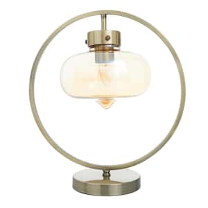15 in. Gold Metal Circular Framed Task and Reading Table Lamp with Hanging Glass Shade