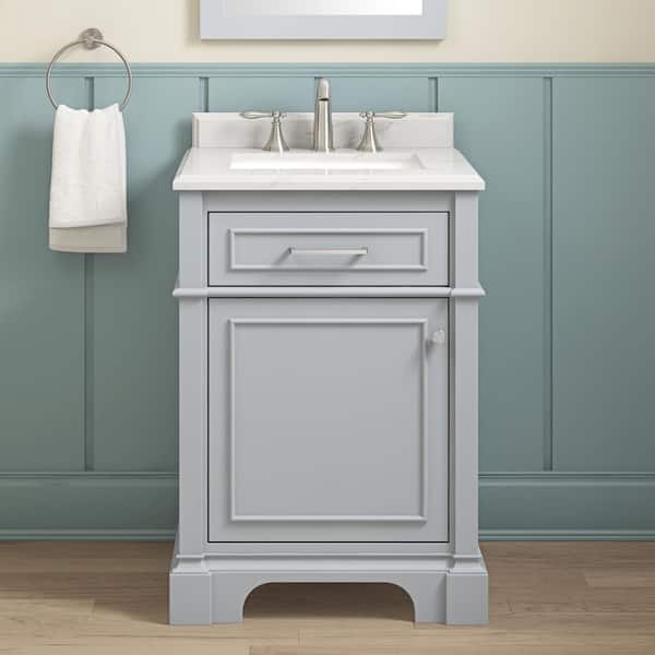 Home Decorators Collection Melpark 24 in. Single Sink Dove Gray Bath Vanity with White Engineered Marble Top (Assembled)
