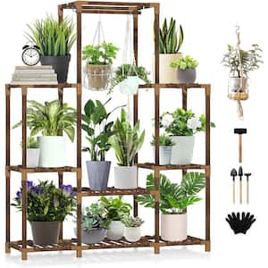 10-Pots Wooden Plant Stand Suitable for Room Corner Balcony Garden Terrace Plant Stand (3-Tiers)