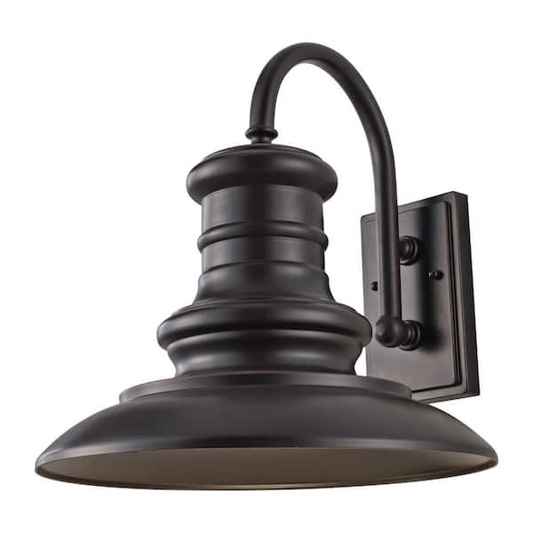 Redding Station 1-Light Restoration Bronze Outdoor 15.625 in. Integrated LED Wall Lantern Sconce