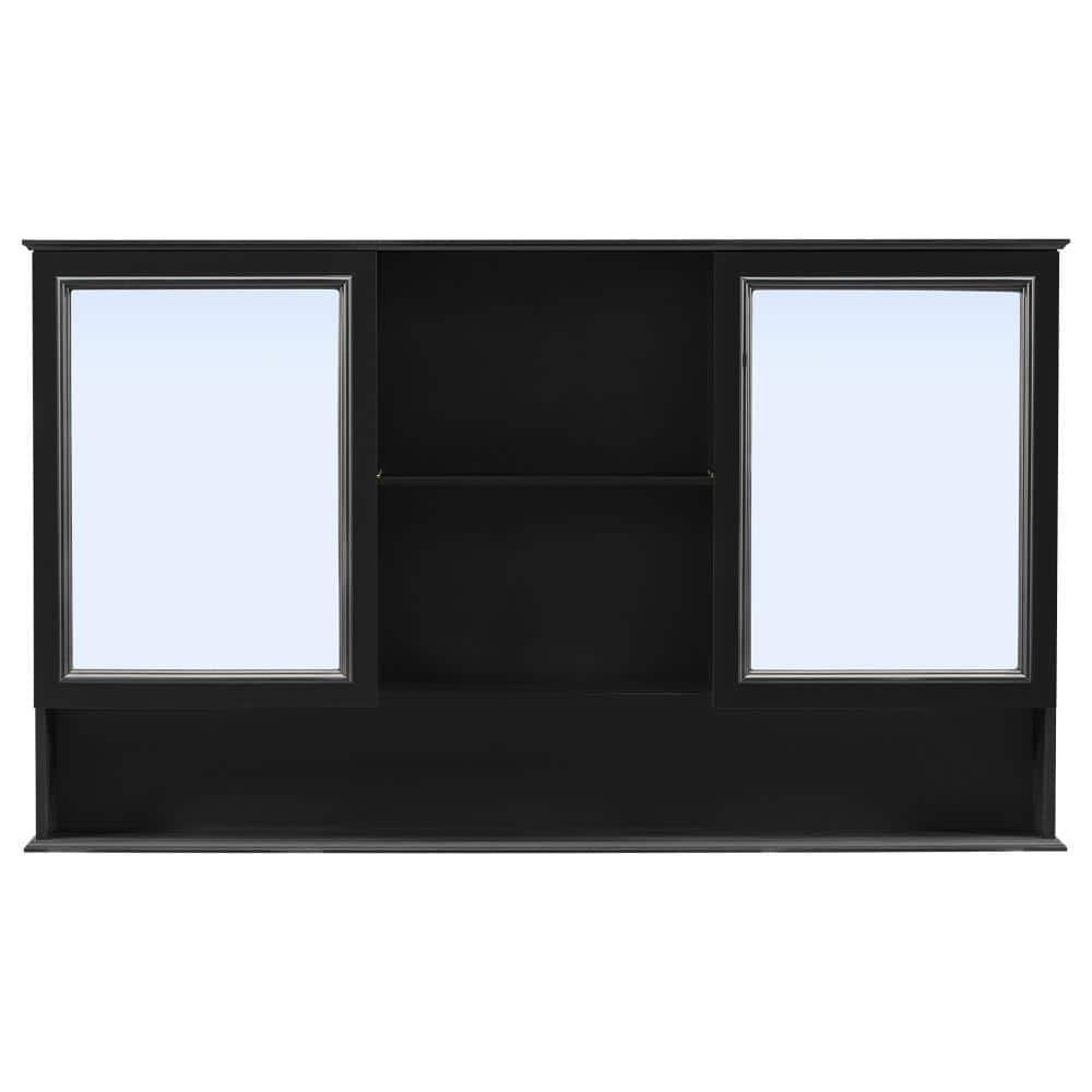 60 in. W x 35 in. H Black Rectangular Wood Medicine Cabinet with Mirror, Adjustable Shelves, Soft-Close Hinges price history on PriceWatchPro