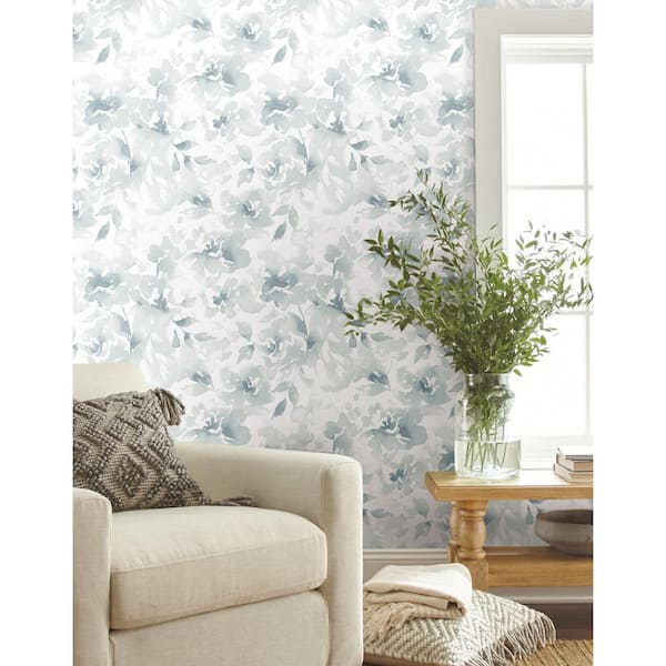 Blue Renewed Floral Non Woven Preium Paper Peel and Stick Matte Wallpaper Approximately 34.2 sq. ft