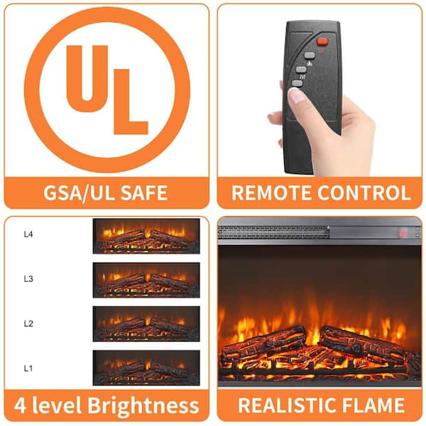 26 in. W x 18.1 in. H 400 sq. ft. Electric Fireplace Insert, with Log Set, Remote Control, Overheating Protection