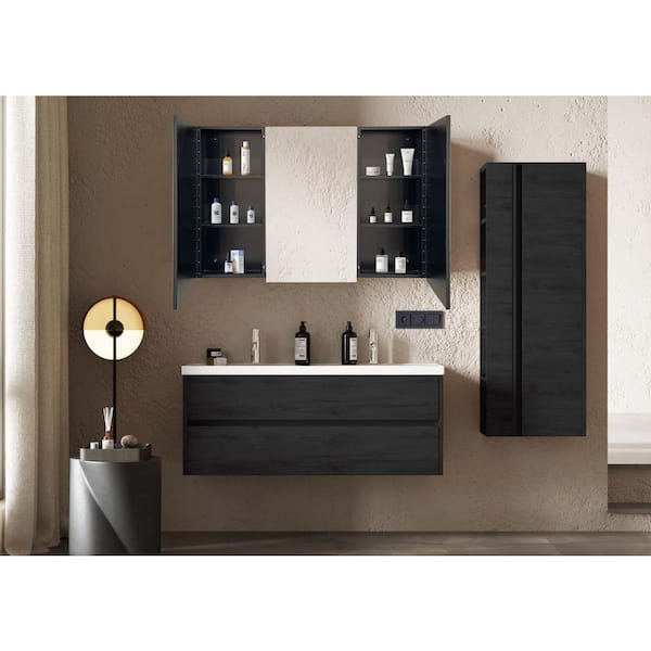XUJMK 39 in. W x 28 in. H Rectangular Metal Medicine Cabinet with Mirror,Vanity Mirrors Recessed&Surface Mount