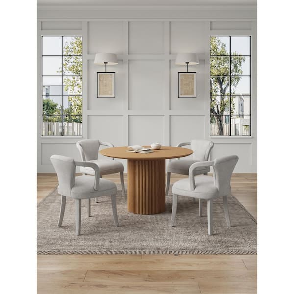 Manhattan Comfort Hathaway and Palmer 5-Piece Round Natural and Silver Lining Ash Wood Top Dining Room Set Seats 4