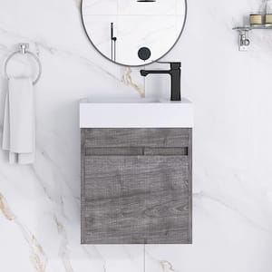 18 in. W x 11 in. D x 23 in. H Single-Sink Floating Bathroom Vanity in Plaid Grey Oak with White Resin Sink