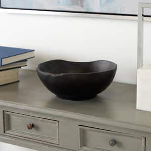 Black Handmade Teak Wood Abstract Minimalistic Decorative Bowl with Freeform Edge
