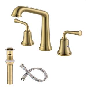 8 in. Widespread Double Handle Bathroom Faucet with Pop Up Drain in Brushed Gold